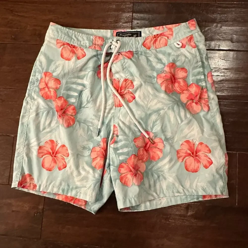 Abercrombie & Fitch Swim Trunks SIZE 32 Stretch Tropical Hawaiian Flowers Floral